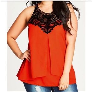 🔥 Sexy sleeveless red top with black lace detail